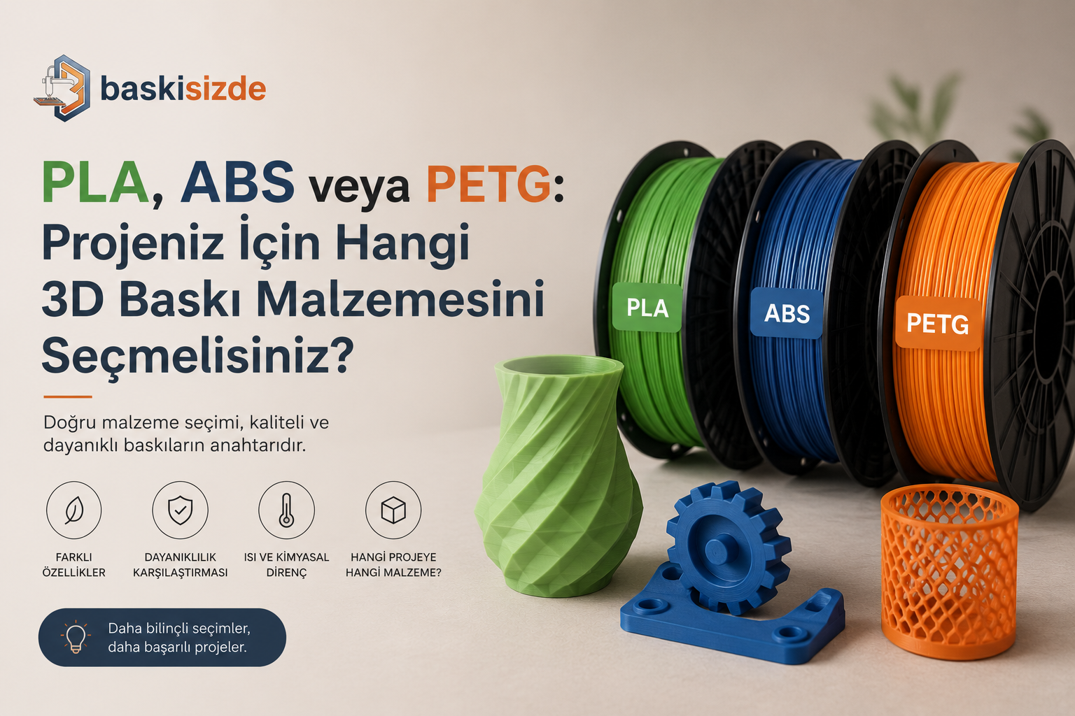 PLA, ABS veya PETG: Projeniz İçin Hangi 3D Baskı Malzemesini Seçmelisiniz?