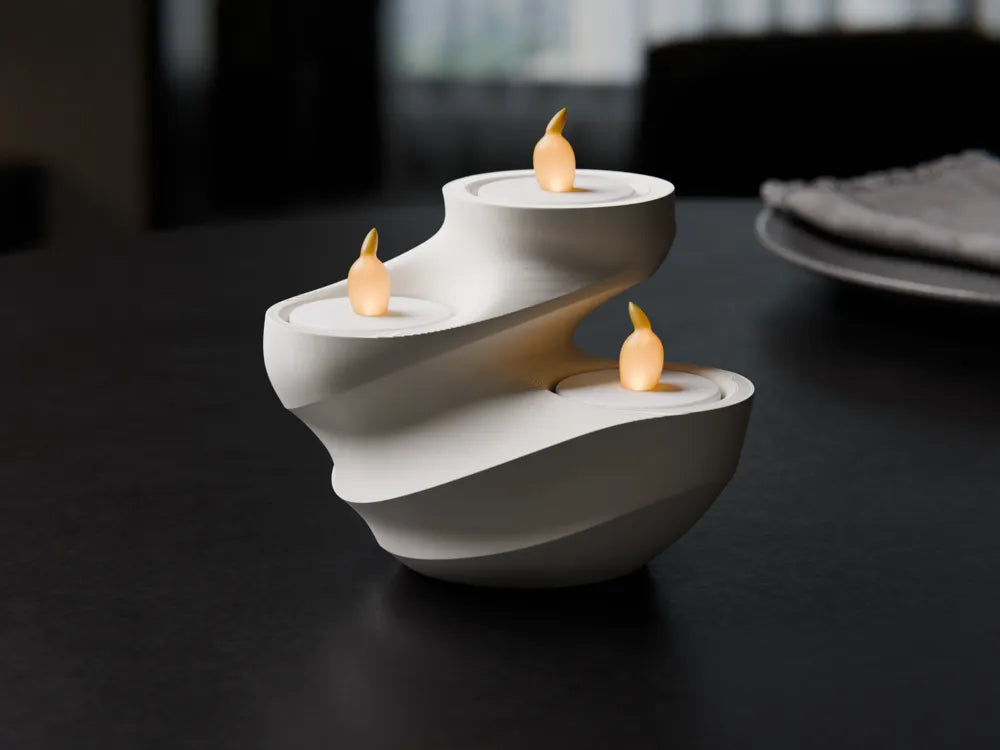 Modern Dalgalı 3'lü Tealight Mumluk | Heykelsi Masaüstü Dekorasyon