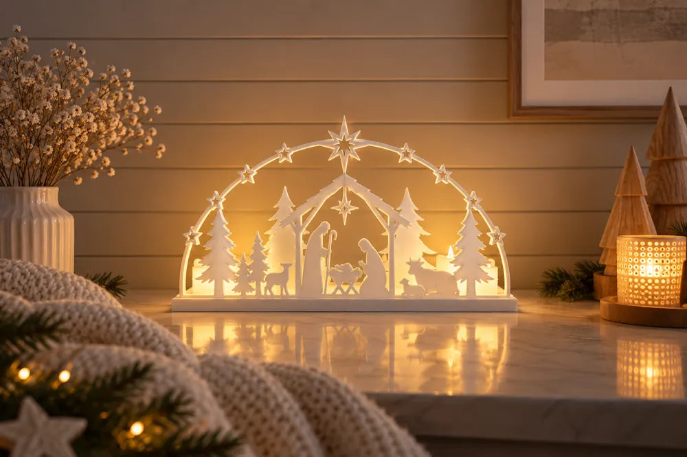 Işıklı Noel Doğum Sahnesi Kemeri – 2 LED Tealight Mum Dahil