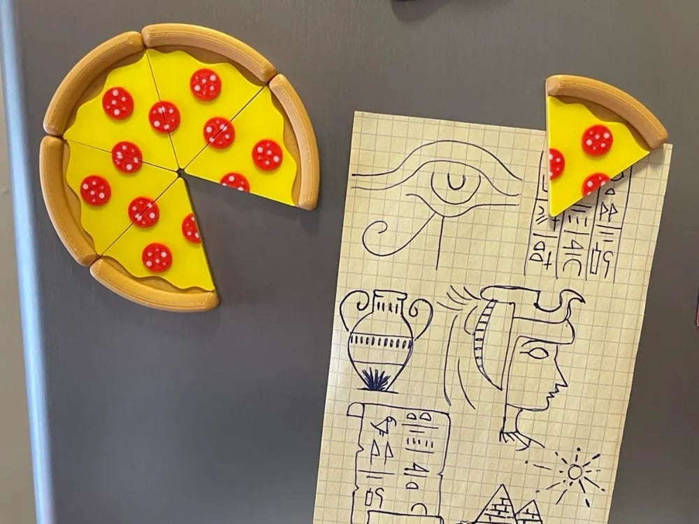 3D Baskı 6 Parça Dilim Pizza Magnet Seti | Eğlenceli Buzdolabı Dekoru ve Not Tutucu
