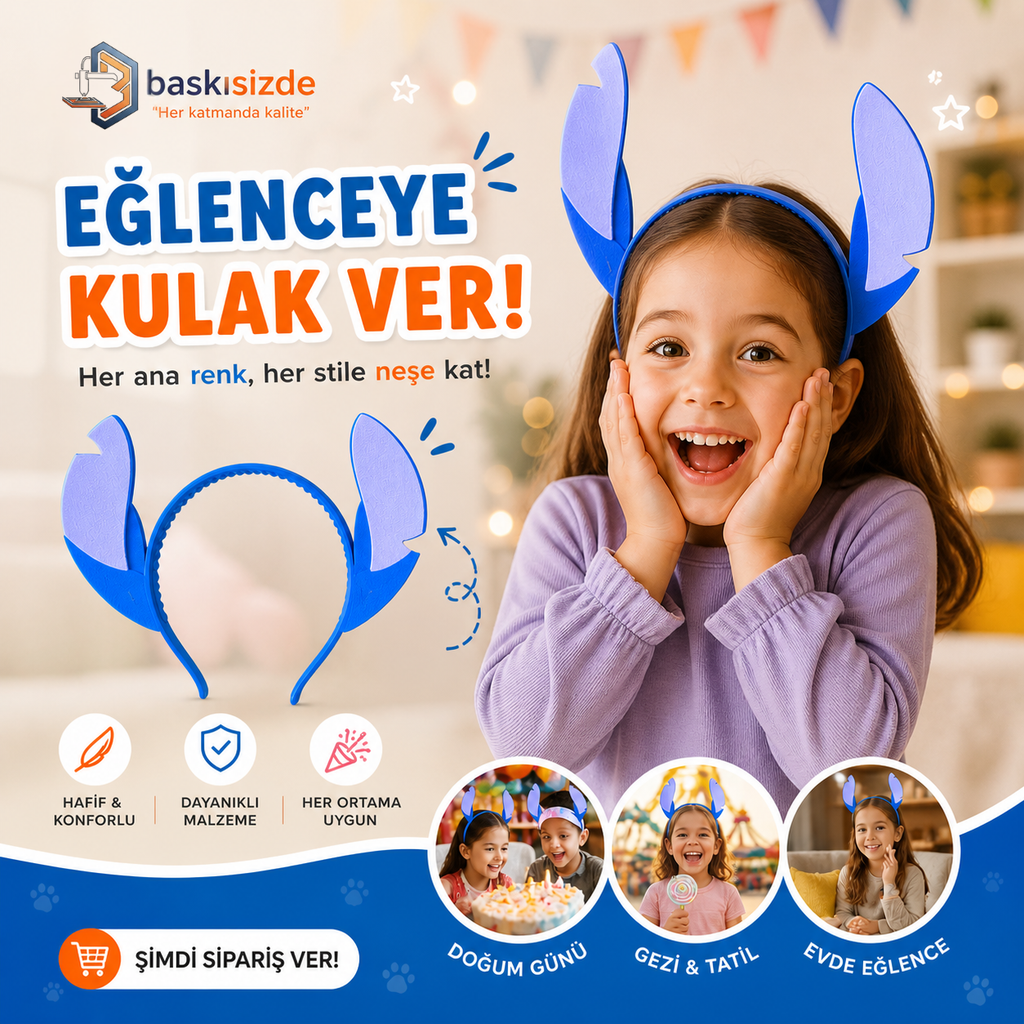 Stitch Tasarımlı Kafa Bandı | Eğlenceli ve Hafif Saç Aksesuarı