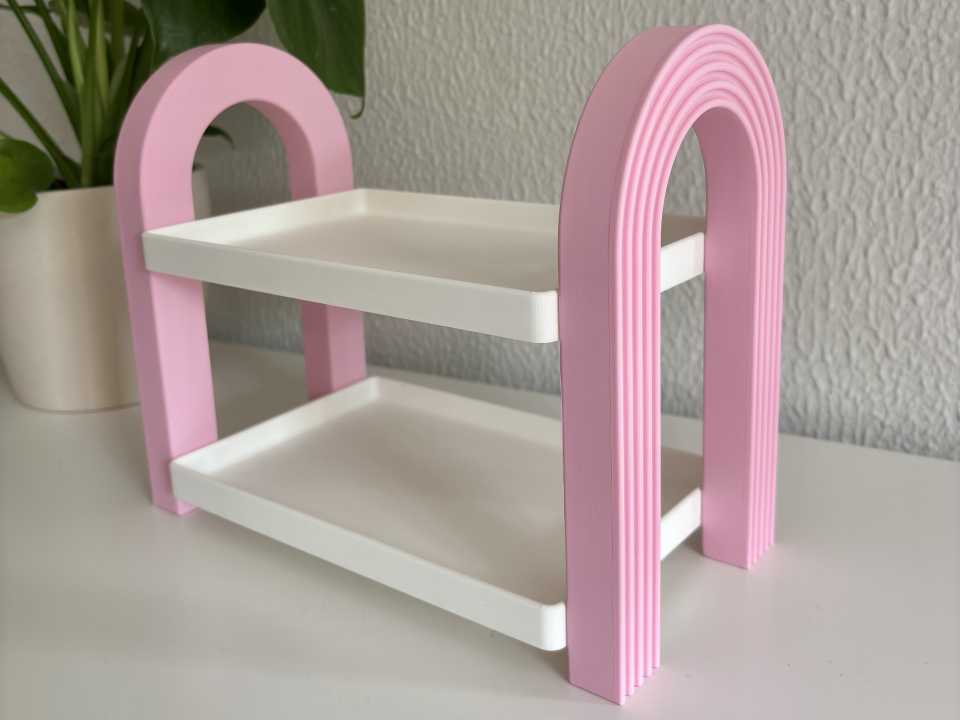 Kemerli 2 Katlı Dekoratif Düzenleyici Raf | Pastel Pembe Makyaj ve Kozmetik Organizeri