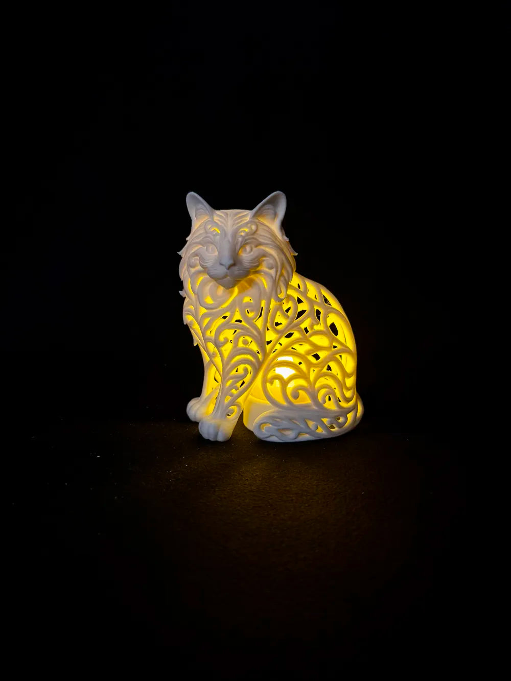 Dekoratif Işıklı Kedi Figürü | Pilli Mum Uyumlu Mandala Tasarım