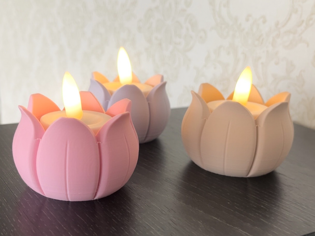 3'lü Dekoratif Lotus Mumluk | Pilli Mum Uyumlu Şık Tasarım